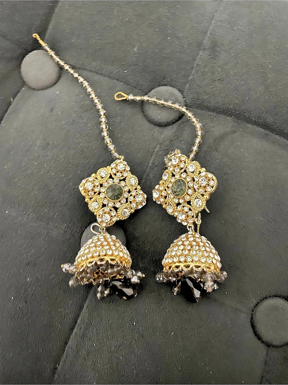 Gold & Black Jhumka Drop Earrings